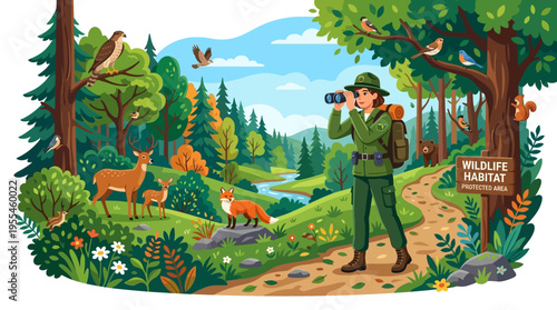 Ranger Observing Wildlife in Natural Habitat.