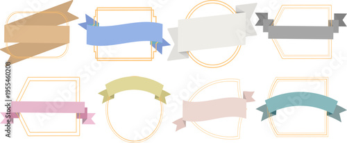 多彩なリボン付きフレームデザインセット｜見出し・ラベル・タイトル装飾に使えるシンプルでおしゃれなテンプレート素材集