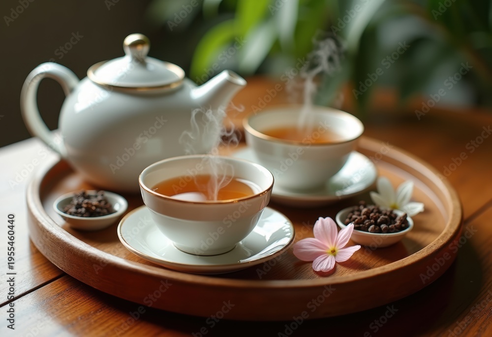 Fototapeta premium Earl Grey Tea Infused Bergamot Elegantly Styled Serving Tray Tea Ceremony