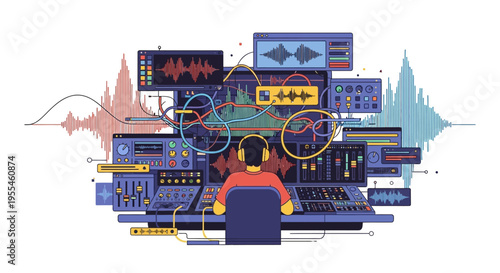 Sound Engineer Working in a Modern Music Studio.