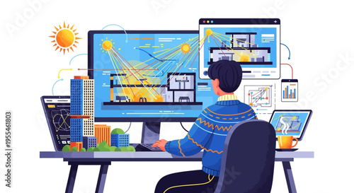 Man working on architectural design on computer.