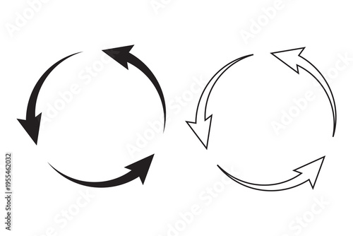 Circular Arrows Icons. Simple circular arrow shapes illustrating repetition, rotation, and continuous flow. Useful for UI, web design, and process visualization.