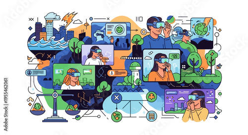 People Immersed in Virtual Reality Experiences.