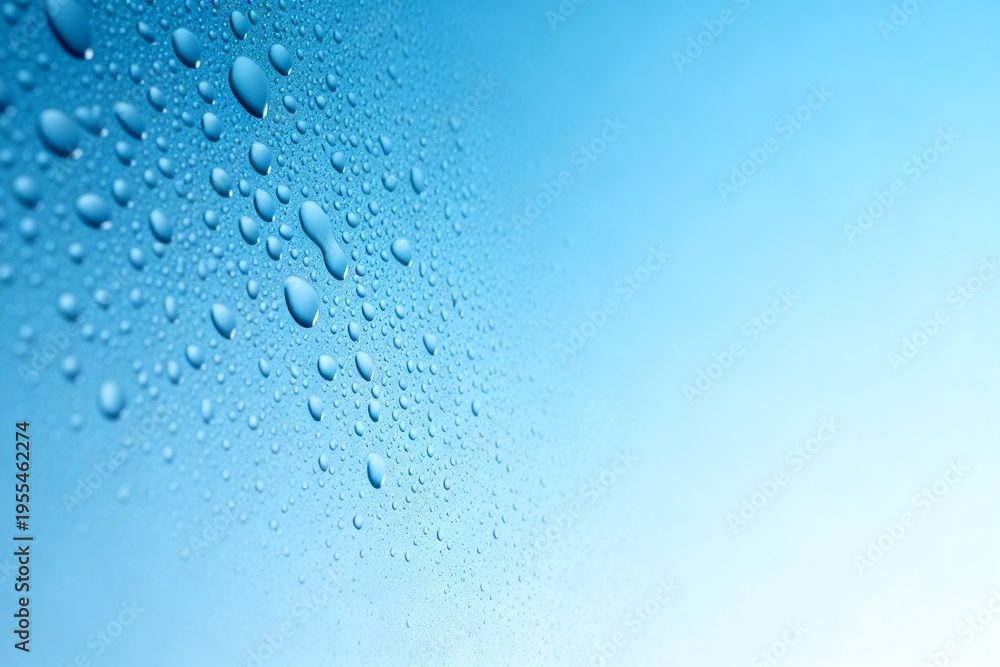 Obraz premium Water droplets on blue surface