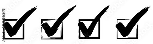 Black hand drawn check marks in square boxes for business checklist concepts