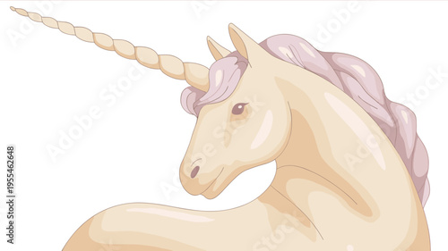 Gentle ivory unicorn illustration with spiraled tusk – Perfect for greeting cards, pastel aesthetic decor, or mythical creature designs.