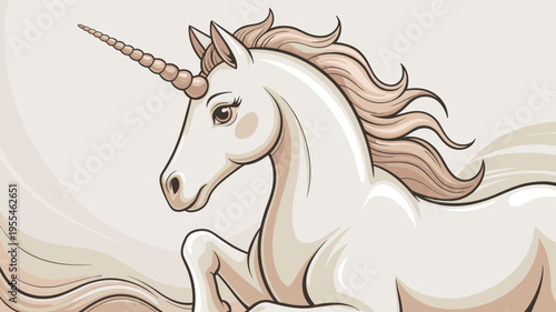 Minimalist cream unicorn with textured narwhal horn – Great for elegant stationery, baby shower invitations, or dreamlike art prints.