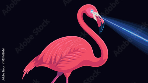 Pink flamingo vector with high-tech laser optics – Suitable for unique social media assets, festival branding, or digital art.