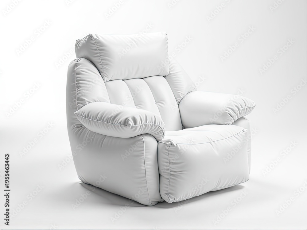 Naklejka premium A single white recliner chair with pillows, great for relaxing