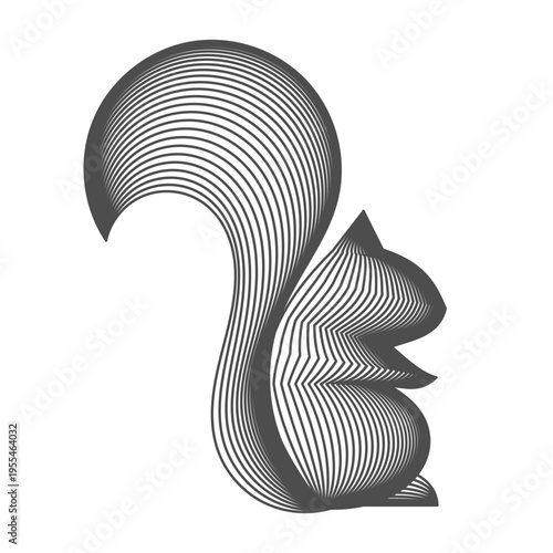 Squirrel wireframe line art. Abstract rodent made of curved lines vector. Minimalist silhouette with striped line structure, Illustration for modern design, nature themes, logos, posters, decorations.