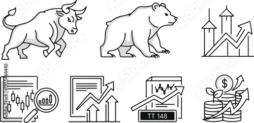 hand-drawn farm animals and business icons set in line art style for marketing and education
