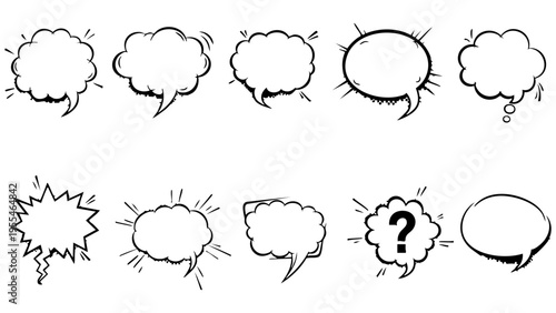 Hand Drawn Comic Speech Bubbles Set With Question Mark
