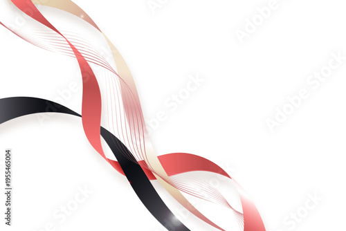 赤と黒の流れるリボンラインが印象的なスタイリッシュ抽象背景｜エネルギー・スポーツ・テクノロジー向けモダンデザイン素材