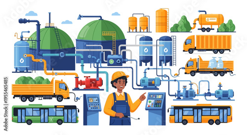 Biogas Plant Operation with Engineer and Vehicles.