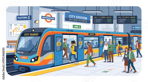 Modern Train Arriving at City Station Platform.