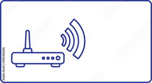 A simple line drawing of a wireless router with signal waves