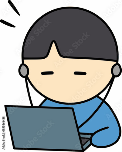 Cute Earphone Character Focused and Concentrating – Productivity Concept
