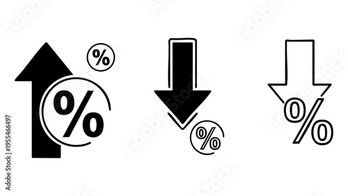 Interest Rate Icons Displaying Financial Percentage Growth And Economic Market Price Trends