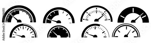 Abstract Set Of Black And White Speedometer Icons For Performance Data Visualization