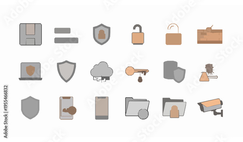 Cyber security line icon set with smart lock shield firewall and secure access symbols vector illustration
