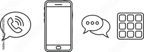 Flat design smartphone with chat bubbles and keypad icons for communication and messaging concept