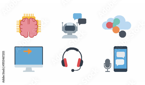 Minimalist AI, translation, and communication vector icon set for software and business designs