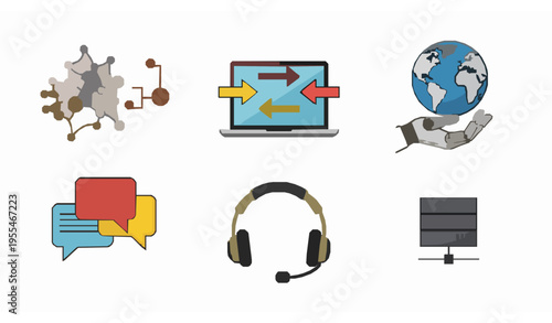 Vector icons of artificial intelligence, machine translation, and communication technology for software and business use