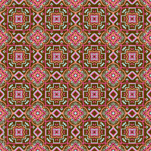 Pastel Purple Pink Ethnic Geometric Seamless Pattern with Woven Textile Texture, Tribal Folk Ornament Background for Fabric Print, Wallpaper, Wrapping Paper and Surface Design