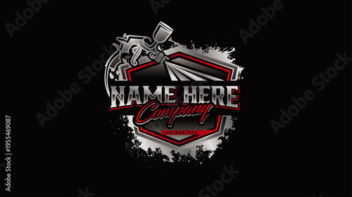 Automotive Paint Logo Badge with Spray Gun and Red Custom Garage Style