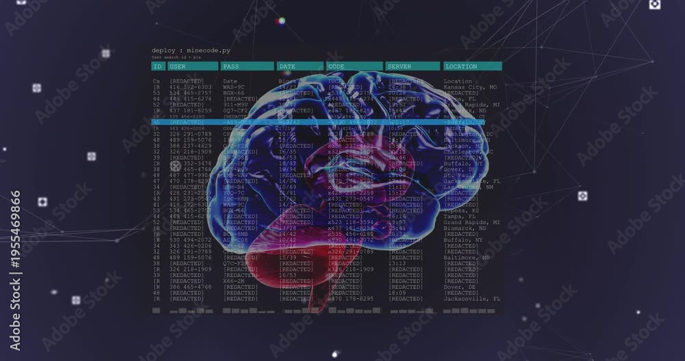 Health data panel appearing, 3D brain rotating, cyan scan bar scanning ...