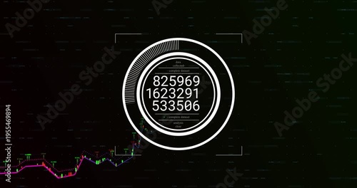 Central HUD appearing on dark backdrop updating readouts rotating ring chart climbing showing trend
