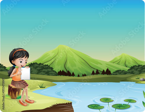 Kids Cartoon Illustration Set – Children Playing, Nature Landscape, Outdoor Learning, Cute Cartoon Characters Vector