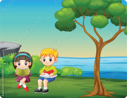 Kids Cartoon Illustration Set – Children Playing, Nature Landscape, Outdoor Learning, Cute Cartoon Characters Vector