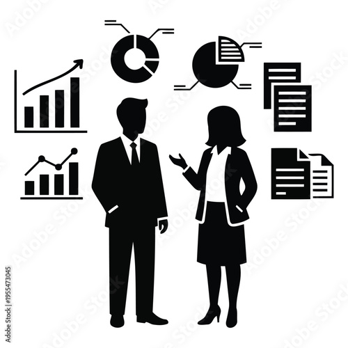 Business people discussing data and statistics