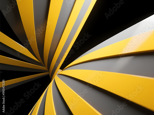 Bright yellow and soft gray ribbons twist and turn dramatically on a black background, creating an eye-catching visual swirl that captivates viewers Generative AI