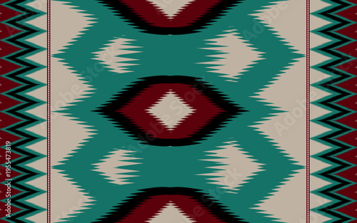 Tribal Diamond and Zigzag Rug Pattern in Teal and Maroon