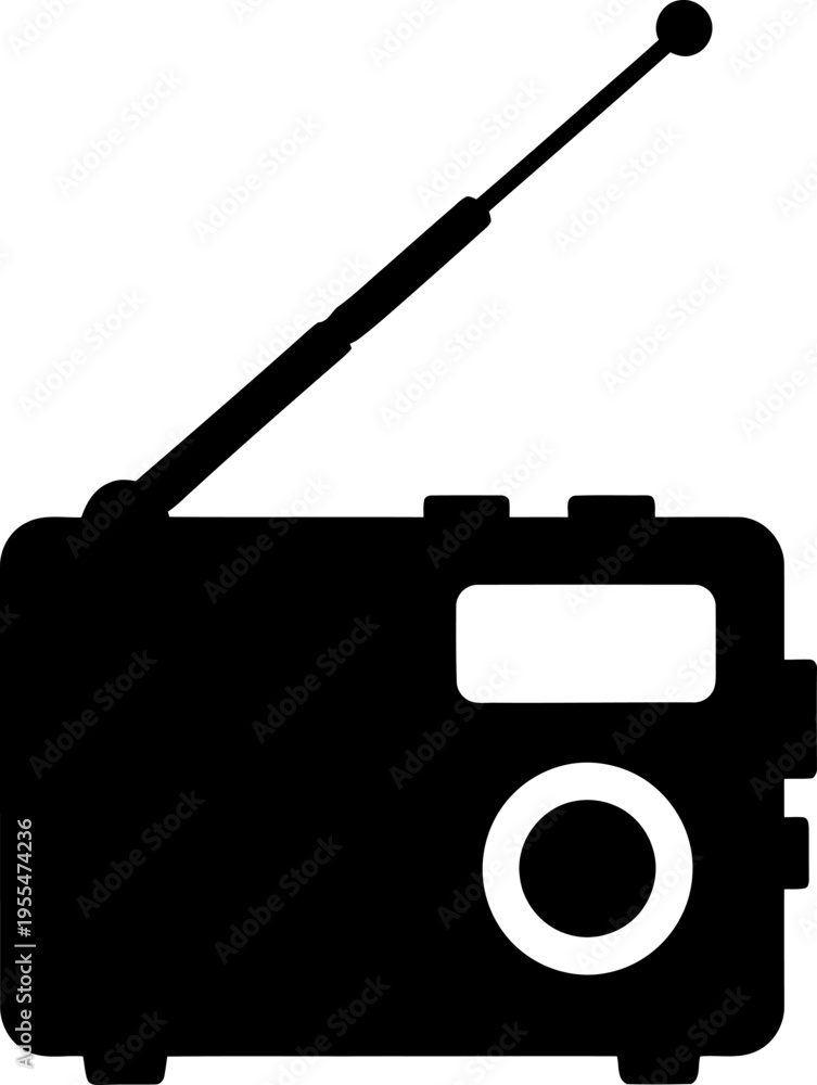 Fototapeta premium Portable radio icon, old-fashioned broadcast receiver, simple silhouette, outdoor use