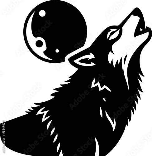 Wolf howling at the moon silhouette, a symbol of wilderness, nature, and primal instincts