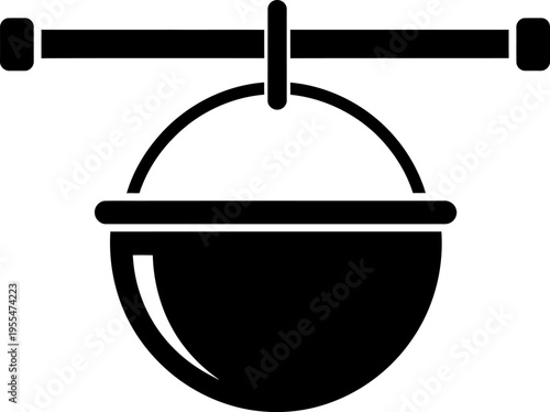 Simple icon of a cauldron or pot hanging over a fire, symbolizing magic, cooking, or alchemy