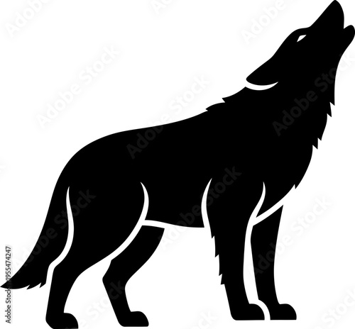 Wolf howling icon, wild animal silhouette, primal nature vector graphic