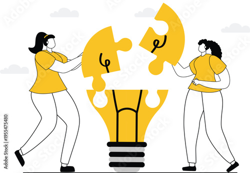 Teamwork Illustration Set – Business Collaboration, Strategy Planning, Startup Growth, Creative Team Flat Vector Characters Yellow Theme