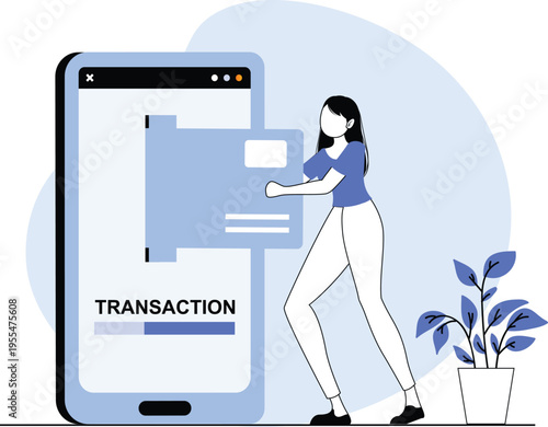 Digital Payment Illustration Set – Online Transactions, Fintech, Mobile Payment, Banking App Flat Vector Characters Blue Theme
