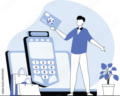 Digital Payment Illustration Set – Online Transactions, Fintech, Mobile Payment, Banking App Flat Vector Characters Blue Theme