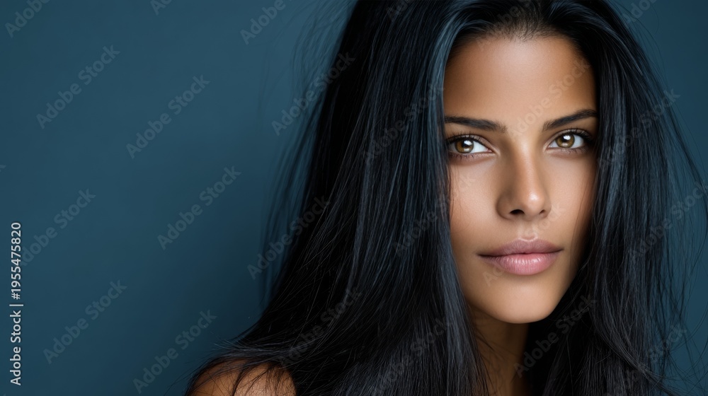 Naklejka premium Captivating beauty with long, flowing black hair