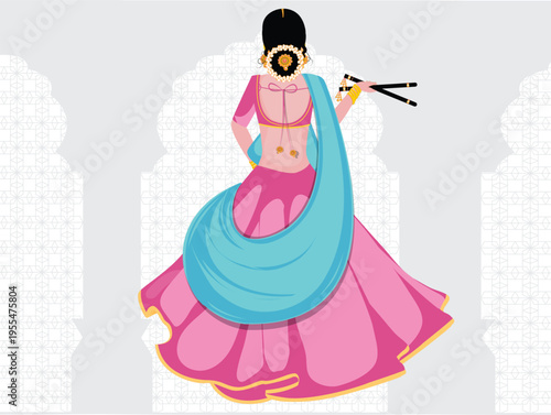 Indian Garba Dandiya Illustration Set – Navratri Festival Dance, Traditional Folk Dance, Cultural Celebration Flat Vector