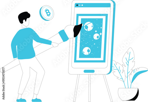 NFT Token Illustration Set – Blockchain Marketplace, Crypto Art, Digital Assets, Web3 Technology Flat Vector Characters Blue Theme