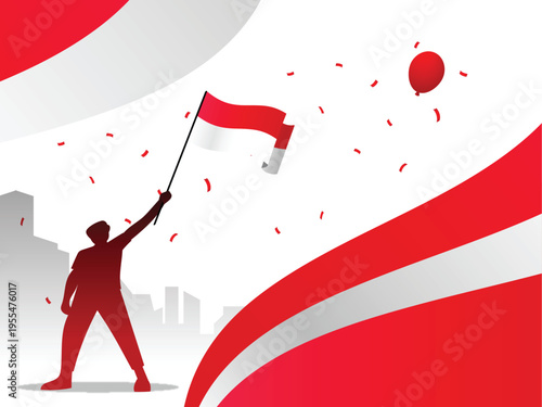Indonesia Independence Day Illustration Set – Merdeka Celebration, Flag Waving, Patriotic People, 17 August Flat Vector Characters Red White Theme