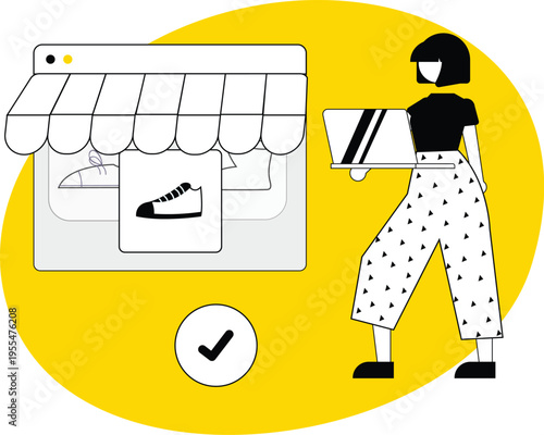 Modern E-commerce Shopping Illustration Set – Online Store, Mobile Shopping, Cart, Discounts, UI UX Flat Vector Characters Yellow Theme