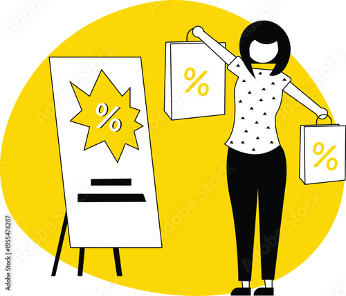 Modern E-commerce Shopping Illustration Set – Online Store, Mobile Shopping, Cart, Discounts, UI UX Flat Vector Characters Yellow Theme