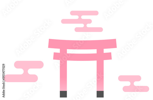 鳥居と霞を描いた和風ワンポイント素材